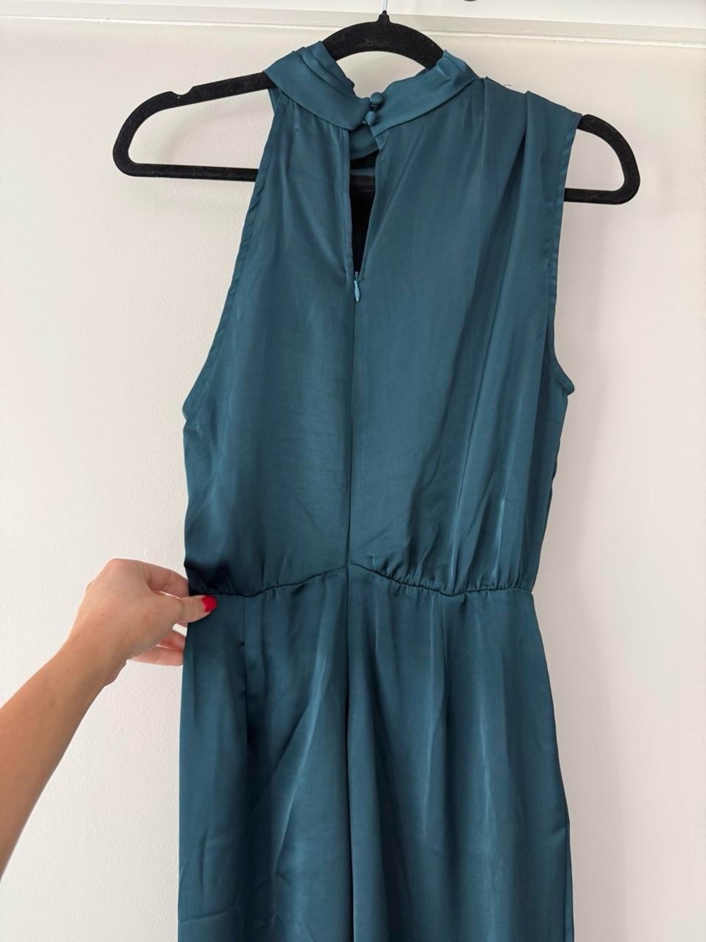 Hello Molly Teal Satin Halter Wide-Leg Jumpsuit - Picture 2 of 4